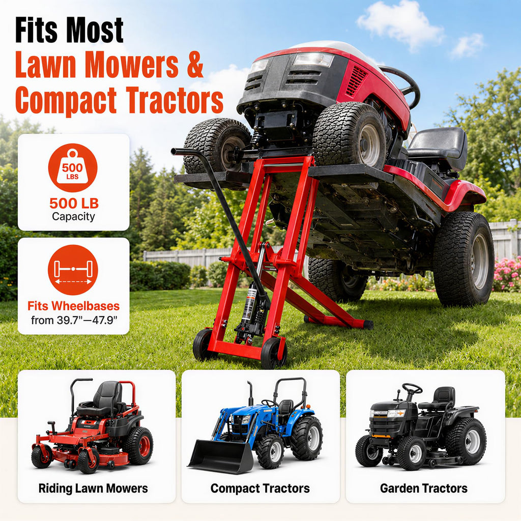 Lawn Mower Jack Lift 500-LB Carbon Steel Manual Crank Adjustable Width Tool | 3-Level Height Adjustment ,4-Level Tire Width Adjustment, Easy Operation Multiple Equipment ,Durable Construction