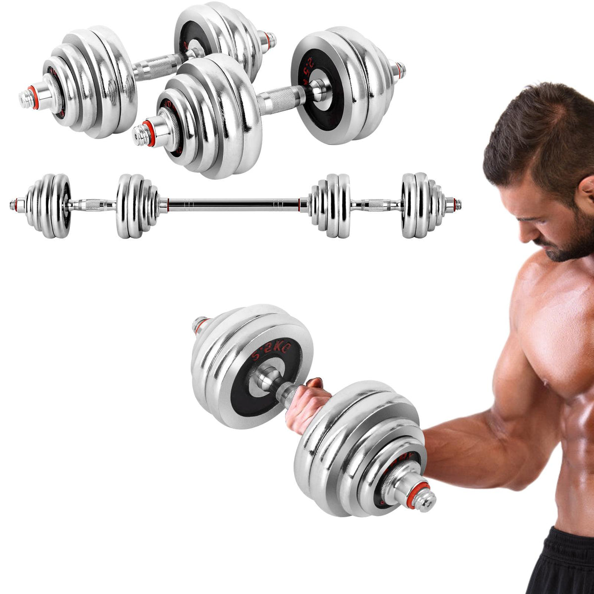 Adjustable Dumbbells Barbell Fitness Barbell Set Muscle Strength Equipment,66lbs/30kg