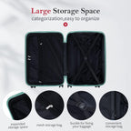 Luggage Sets 3 Pieces Carry on Suitcase Hardshell Lightweight Travel with Double Spinner Wheels Locks TSA Approved (Green)