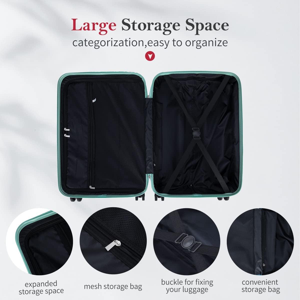 Luggage Sets 3 Pieces Carry on Suitcase Hardshell Lightweight Travel with Double Spinner Wheels Locks TSA Approved (Green)