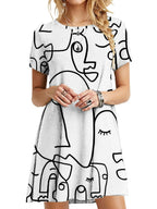Round Neck Short Sleeve Abstract Printed Dress