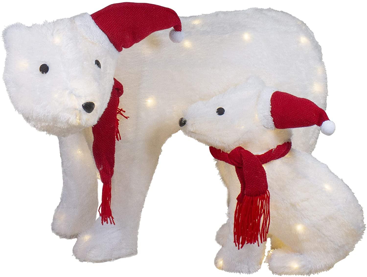 Northlight Set of 2 LED Lighted Chenille Polar Bears Outdoor Christmas Decorations