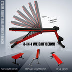 STOZM Combo 14-GauSteel Adjustable Weight Bench and Multiexon Chin-up Bar, Crimson and Brisk Yellow