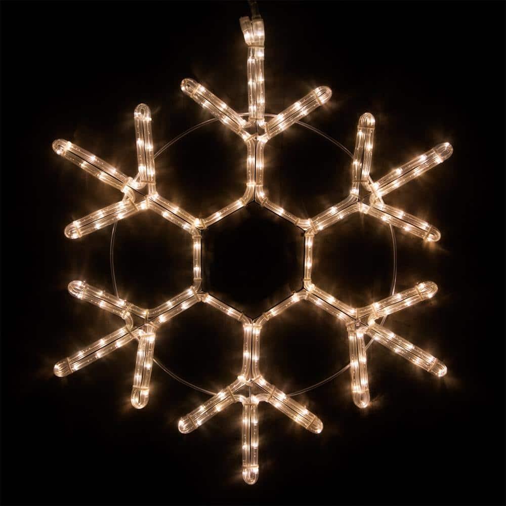 28 in. 164-Light LED Warm White 18 Point Hanging Snowflake Decor