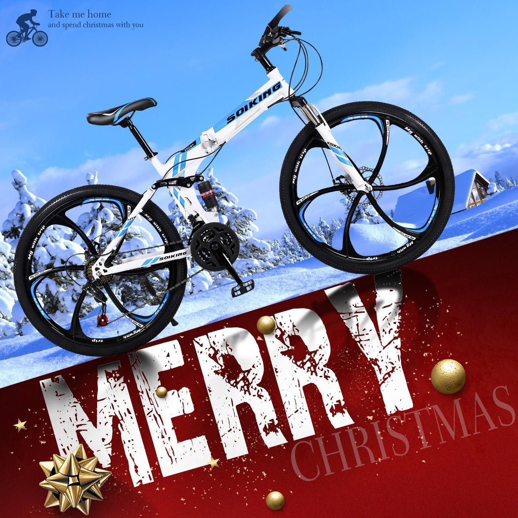 Hotwon 26in Folding Mountain Bike s 21 Speed Bicycle Full Suspension MTB Bikes