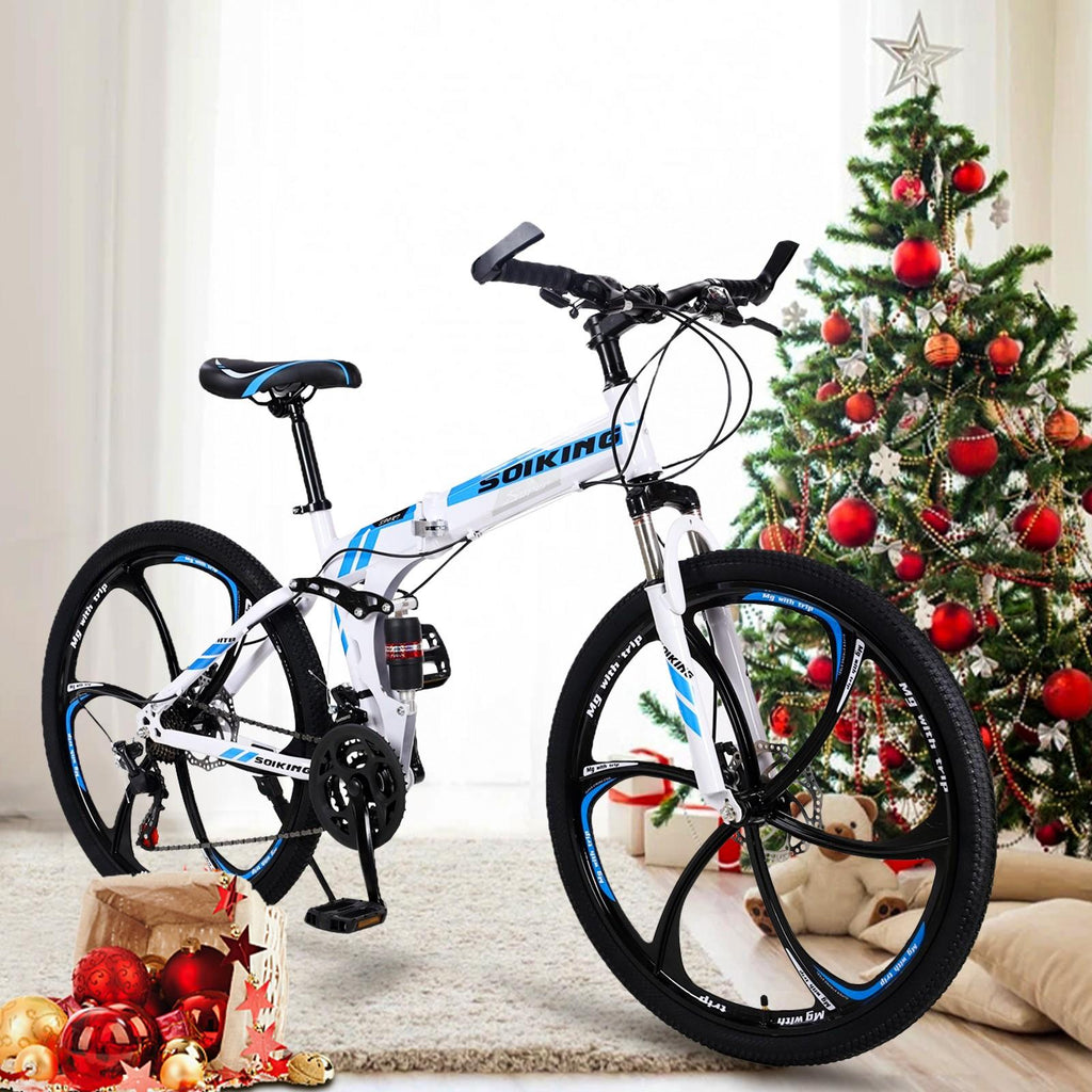 Hotwon 26in Folding Mountain Bike s 21 Speed Bicycle Full Suspension MTB Bikes