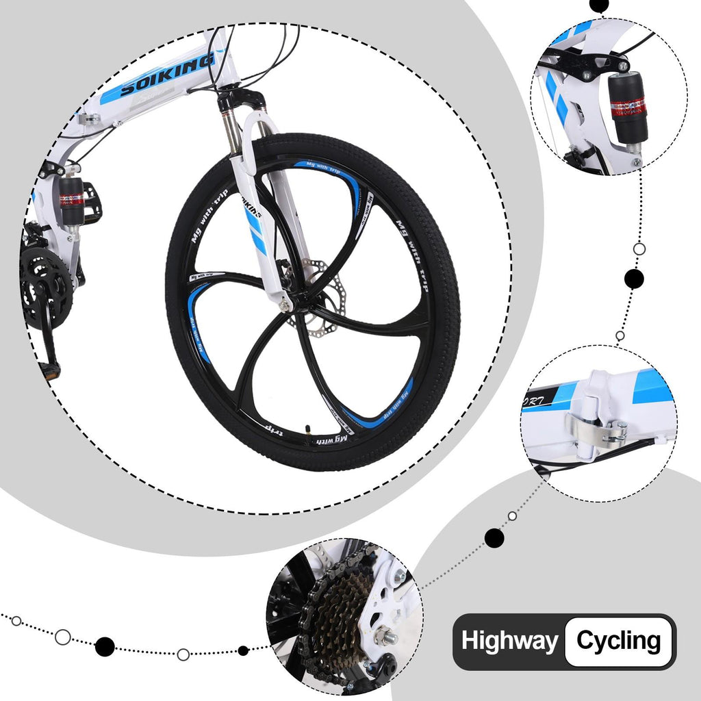 Hotwon 26in Folding Mountain Bike s 21 Speed Bicycle Full Suspension MTB Bikes