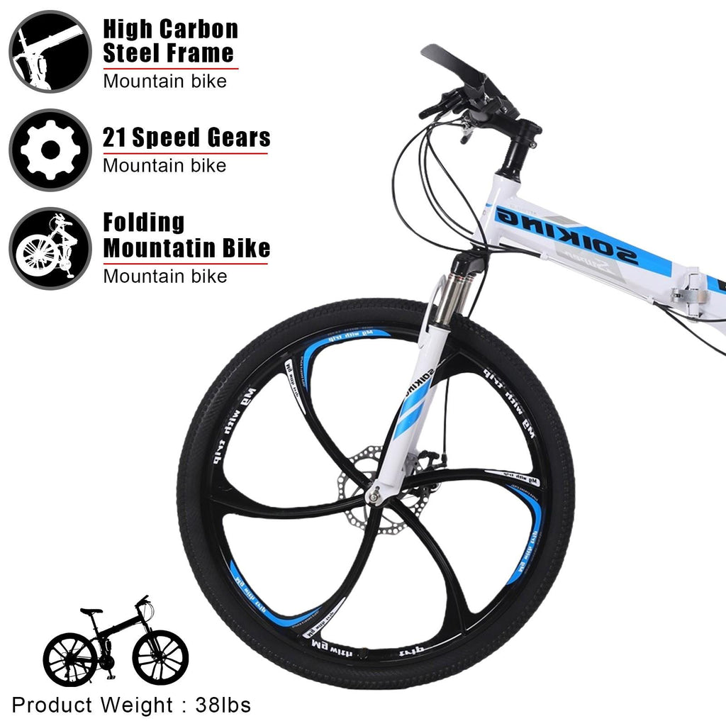 Hotwon 26in Folding Mountain Bike s 21 Speed Bicycle Full Suspension MTB Bikes