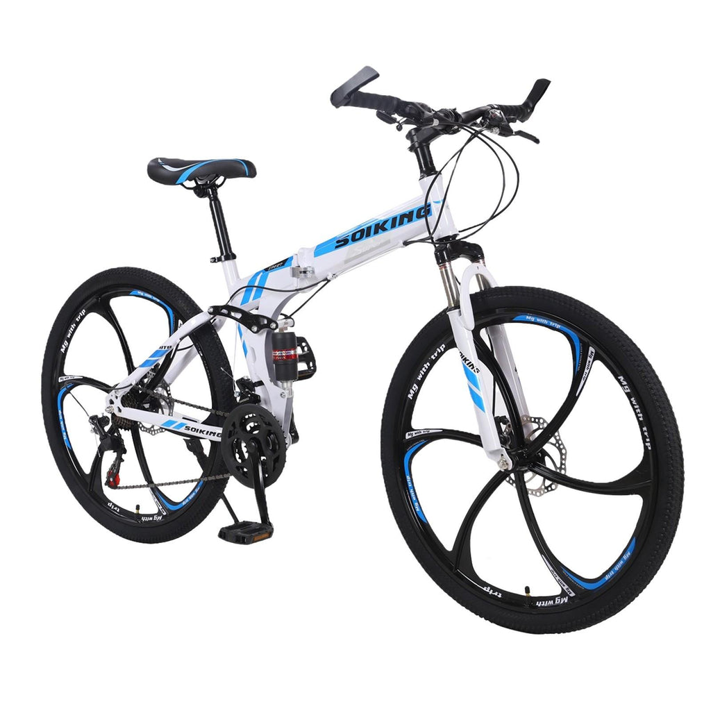 Hotwon 26in Folding Mountain Bike s 21 Speed Bicycle Full Suspension MTB Bikes