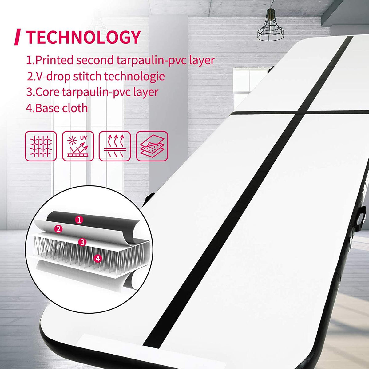 Murtisol Gymnastics Training Mats Exercise Mats Inflatable Tumbling Swimming Pool Mats Home Use/Training/Cheerleading/Yoga/Water Fun with Electric Pump Pink/Blue/Black Outdoor Indoor