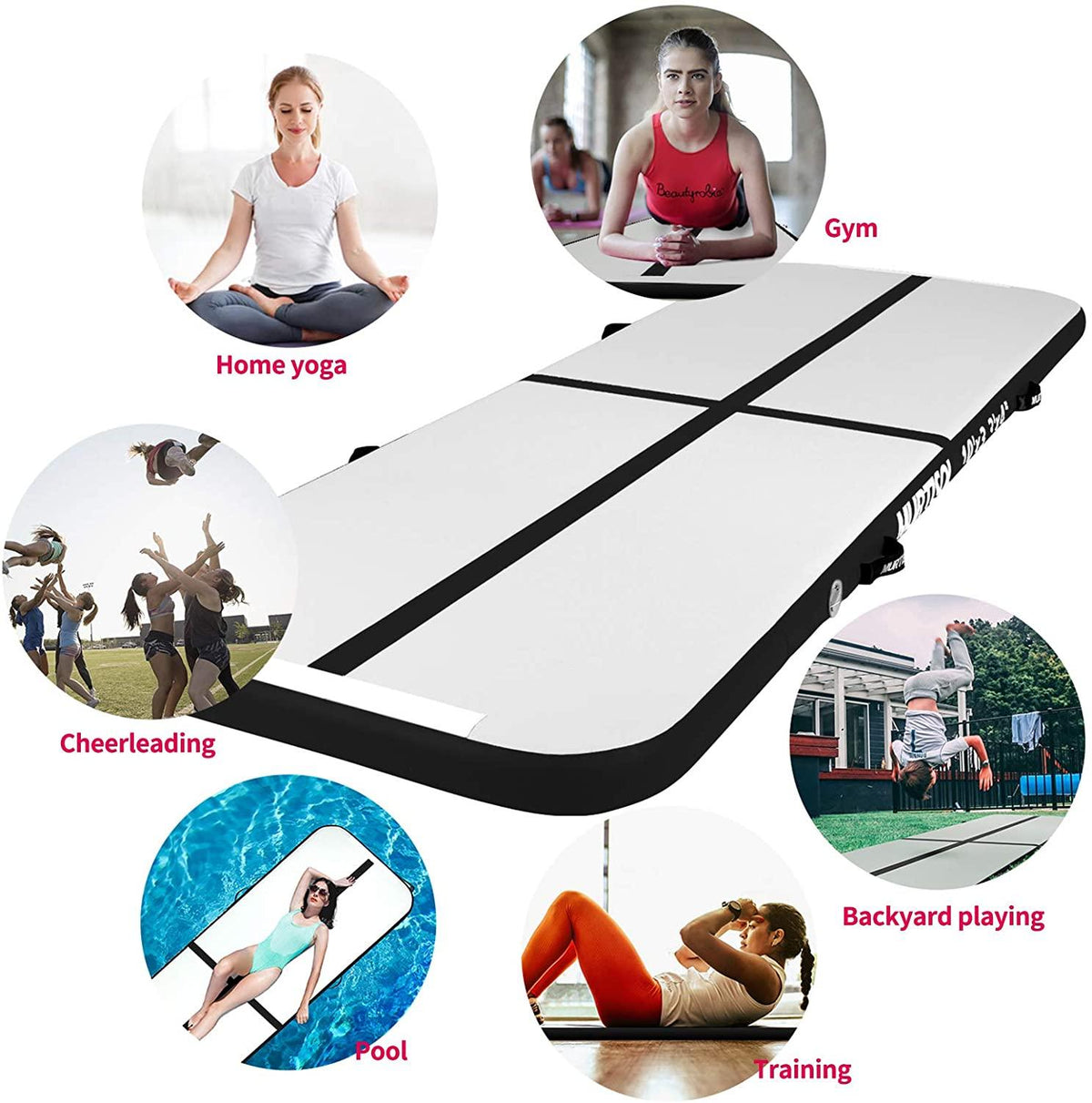Murtisol Gymnastics Training Mats Exercise Mats Inflatable Tumbling Swimming Pool Mats Home Use/Training/Cheerleading/Yoga/Water Fun with Electric Pump Pink/Blue/Black Outdoor Indoor