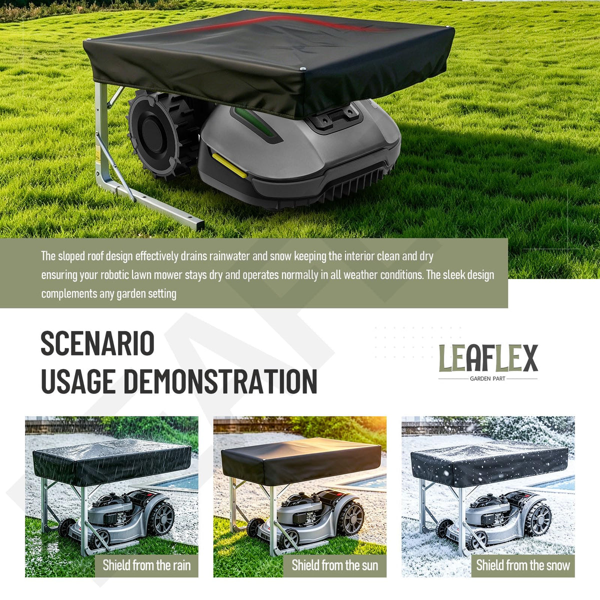 Robot Lawn Mower Garage, Waterproof Outdoor Shelter &amp; Carport for Most Robotic Mowers, Universal Easy Setup Rain Protection Panel Awning Shed, 19" W x 30" L x15.7 H