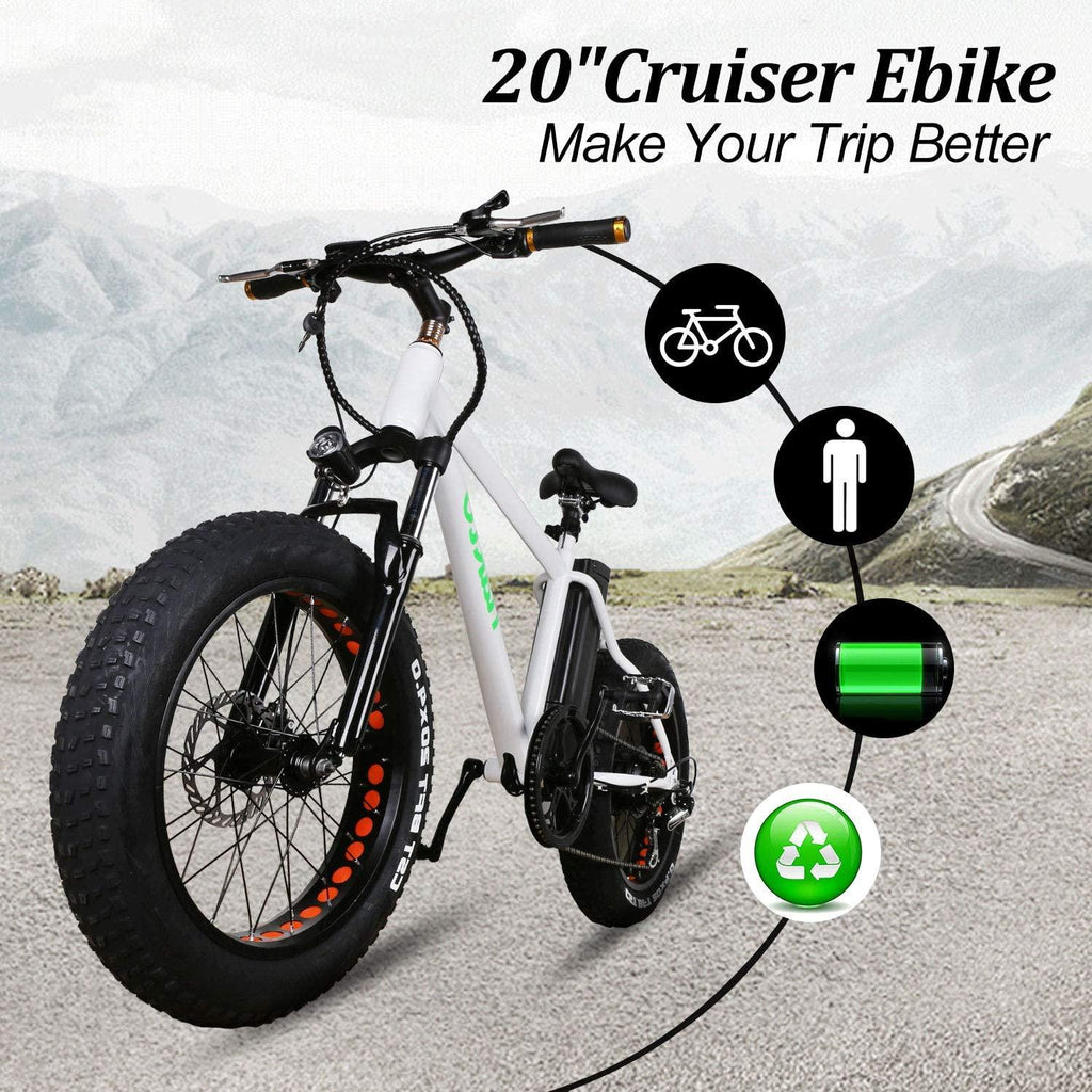 20" 300W Fat Tire Electric Bicycles Snow Beach Mountain Bike  6 Speed Gear E-Bike with Removable Waterproof LarCapacity 36V10A Lithium Battery and Battery Charger Electric Bike