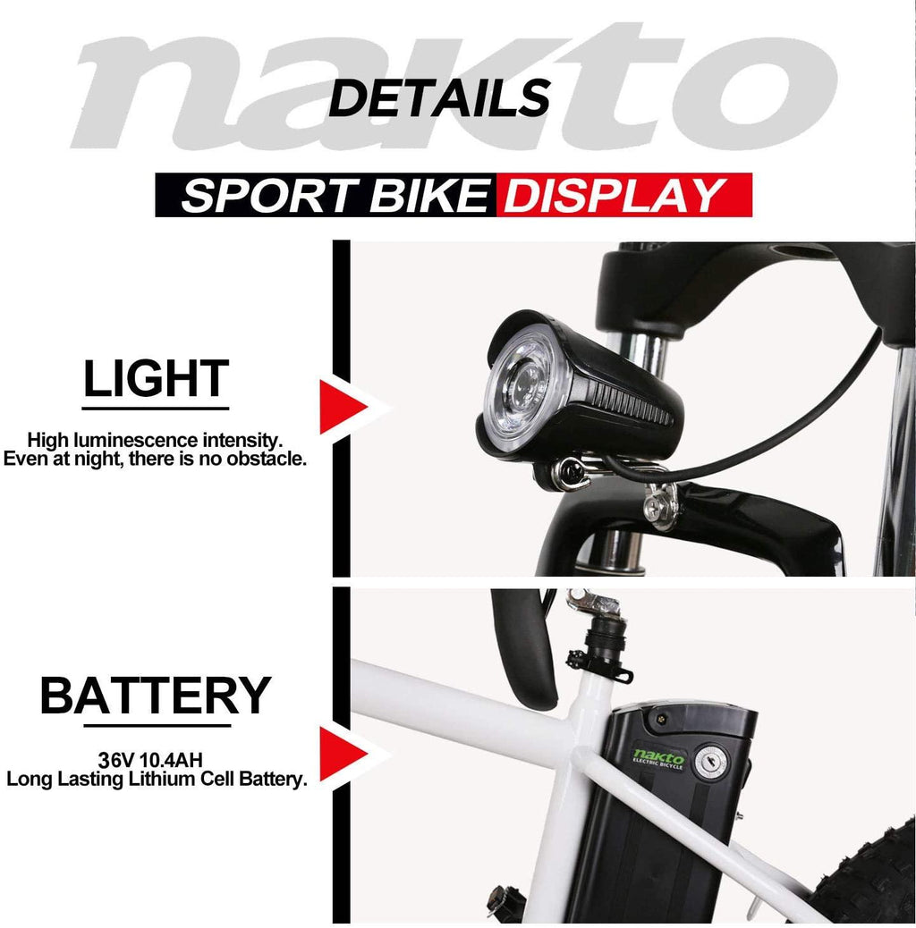 20" 300W Fat Tire Electric Bicycles Snow Beach Mountain Bike  6 Speed Gear E-Bike with Removable Waterproof LarCapacity 36V10A Lithium Battery and Battery Charger Electric Bike