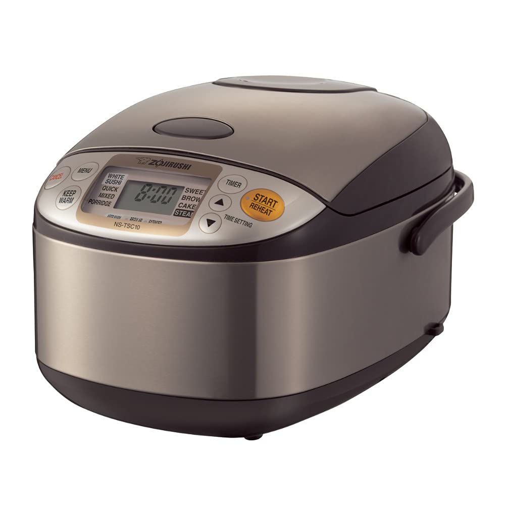 Ns TSC10 5.5 Cup Micom Rice Cooker and Warmer, 1.0l | Micom Fuzzy Logic, Steam and Cake Menus, Keep-Warm, Delay Timer, Includes Steamer Basket and Spatula