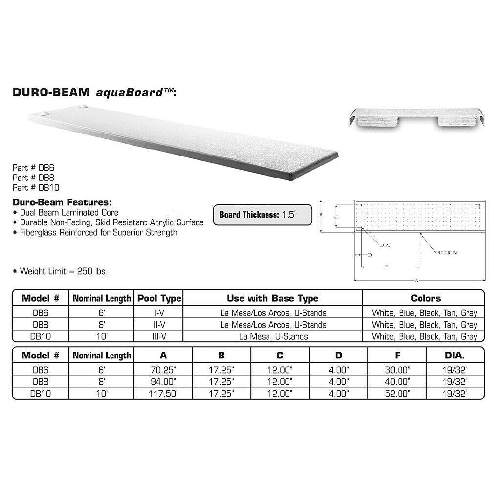 inter-fab db6-7 diving board replacement for in-ground pools, duro-beam, tan