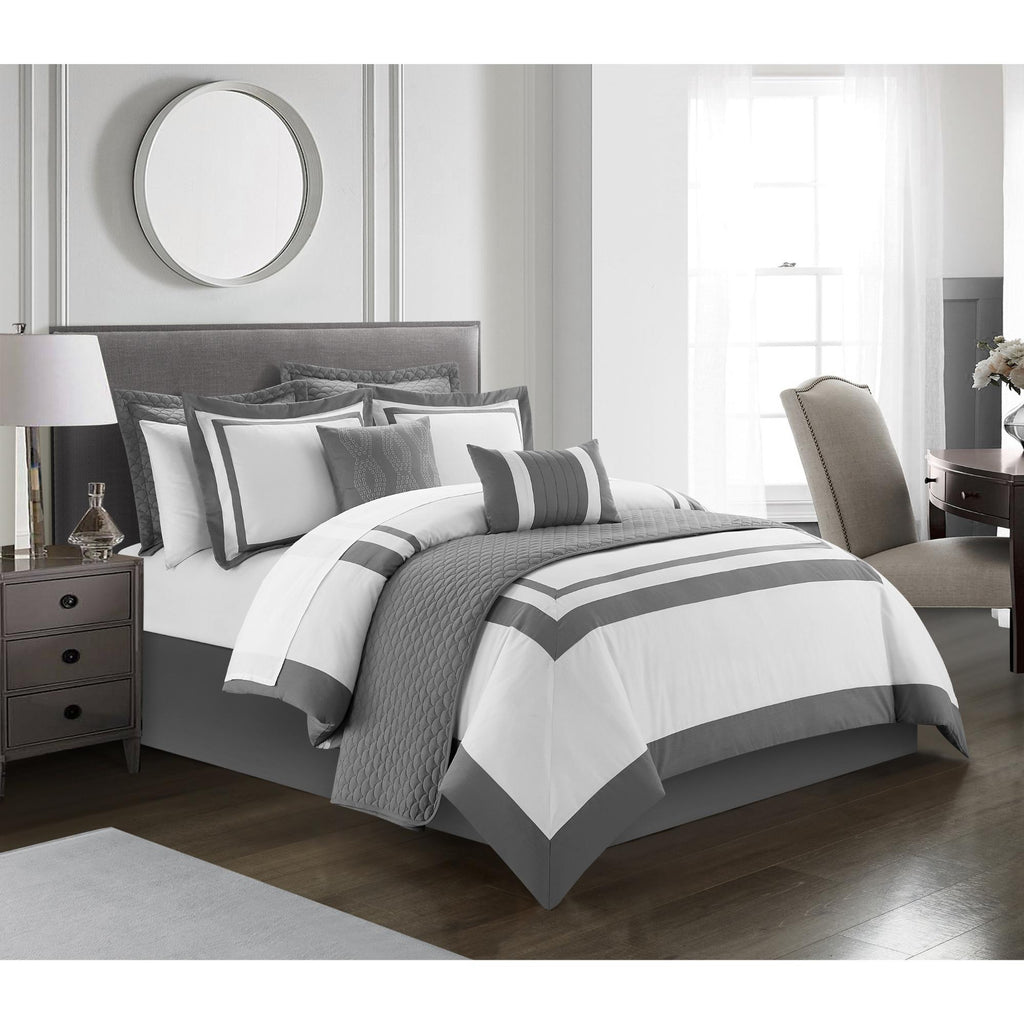Chic Home Hortense Comforter And Quilt Set Hotel Collection  Fish Scale Pattern Bed In A Bag Grey, Twin - Twin