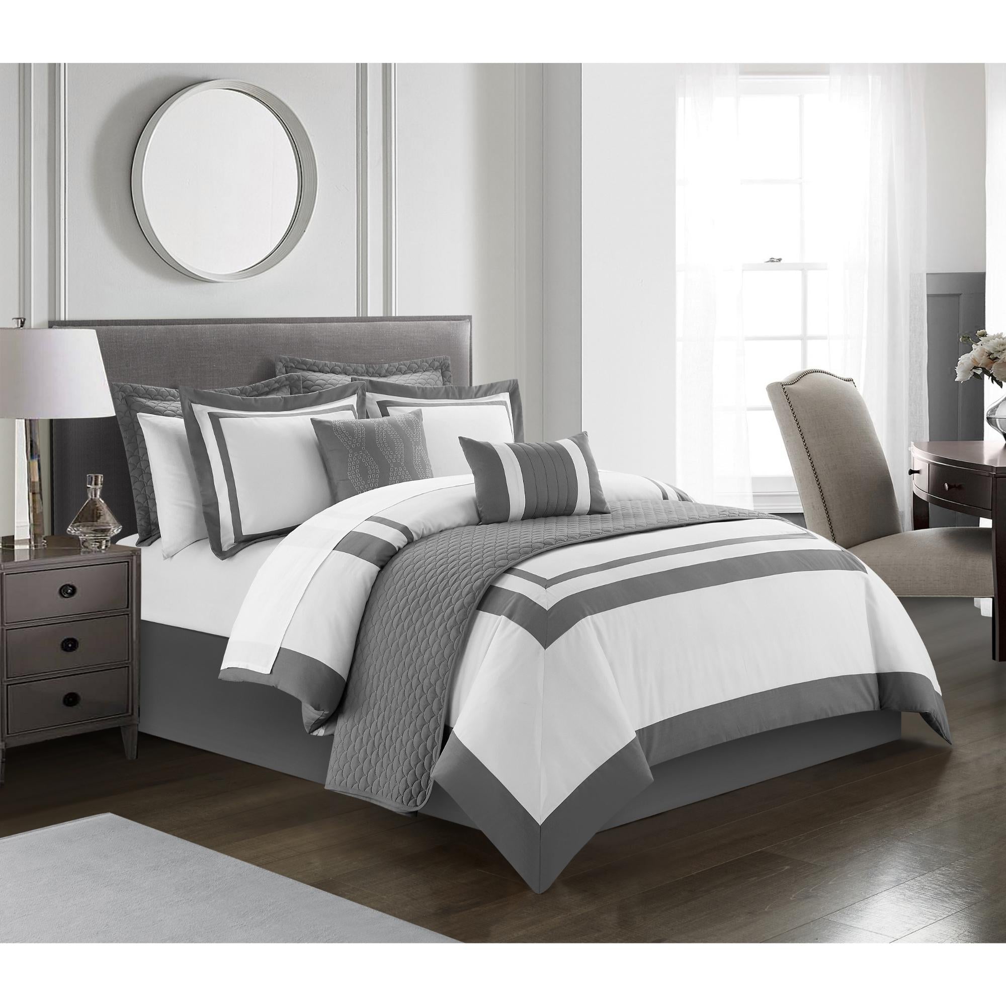 Chic Home Hortense Comforter And Quilt Set Hotel Collection  Fish Scale Pattern Bed In A Bag Grey, Twin - Twin