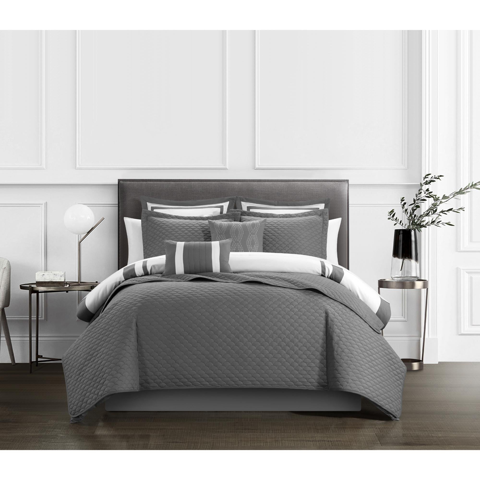 Chic Home Hortense Comforter And Quilt Set Hotel Collection  Fish Scale Pattern Bed In A Bag Grey, Twin - Twin