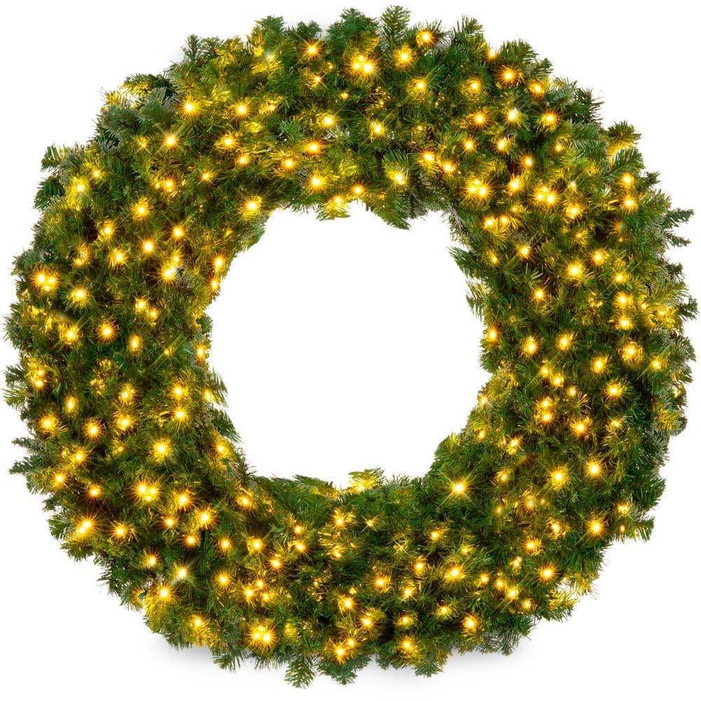 60 in. Pre-Lit LED Spruce Artificial Christmas Wreath with 300-Lights