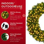 60 in. Pre-Lit LED Spruce Artificial Christmas Wreath with 300-Lights