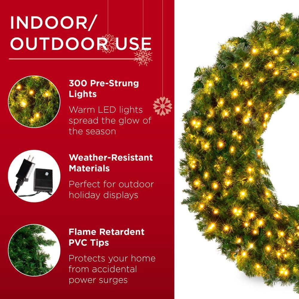 60 in. Pre-Lit LED Spruce Artificial Christmas Wreath with 300-Lights