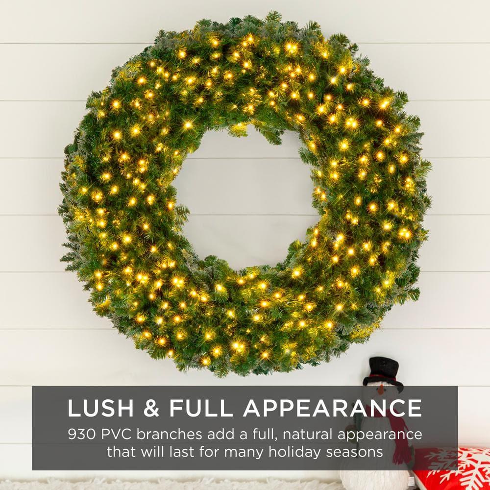 60 in. Pre-Lit LED Spruce Artificial Christmas Wreath with 300-Lights