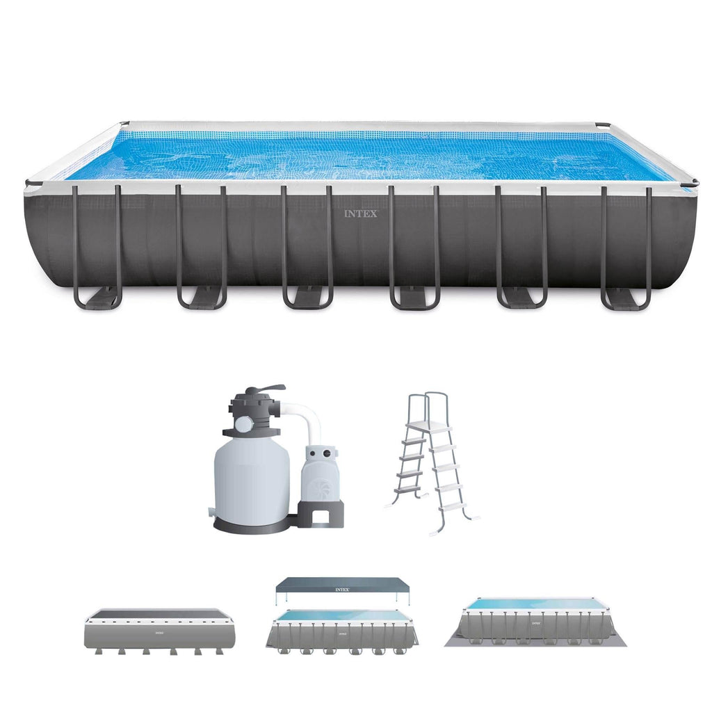 26363EH 24ft x 12ft x 52in Ultra XTR Frame Outdoor Above Ground Rectangular Swimming Pool Set w/ Sand Filter Pump, Ladder,