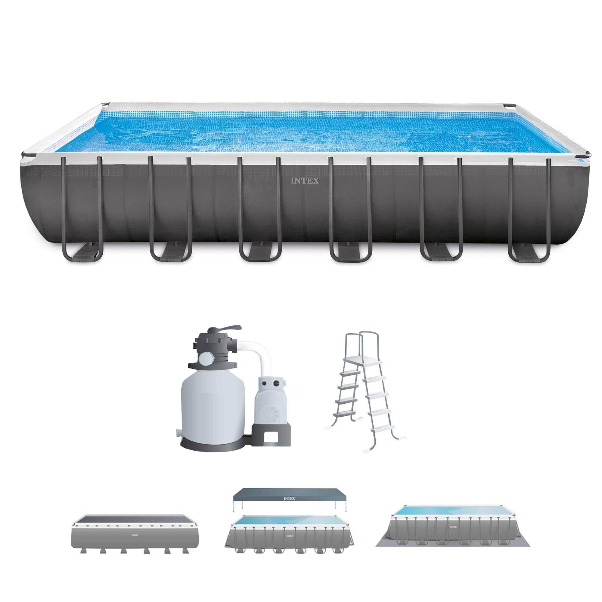 26363EH 24ft x 12ft x 52in Ultra XTR Frame Outdoor Above Ground Rectangular Swimming Pool Set w/ Sand Filter Pump, Ladder,