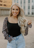 heaven floral balloon sleeve bodysuit - black