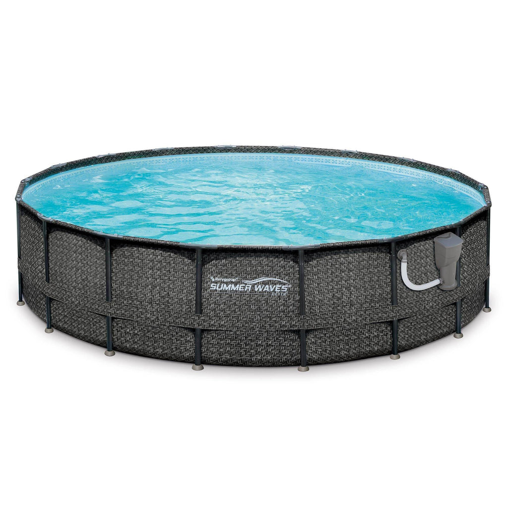 Summer Waves Elite P4A02048B 20ft x 48in Above Ground Frame Swimming Pool Set with Filter Pump, Pool Cover, Ladder, Ground