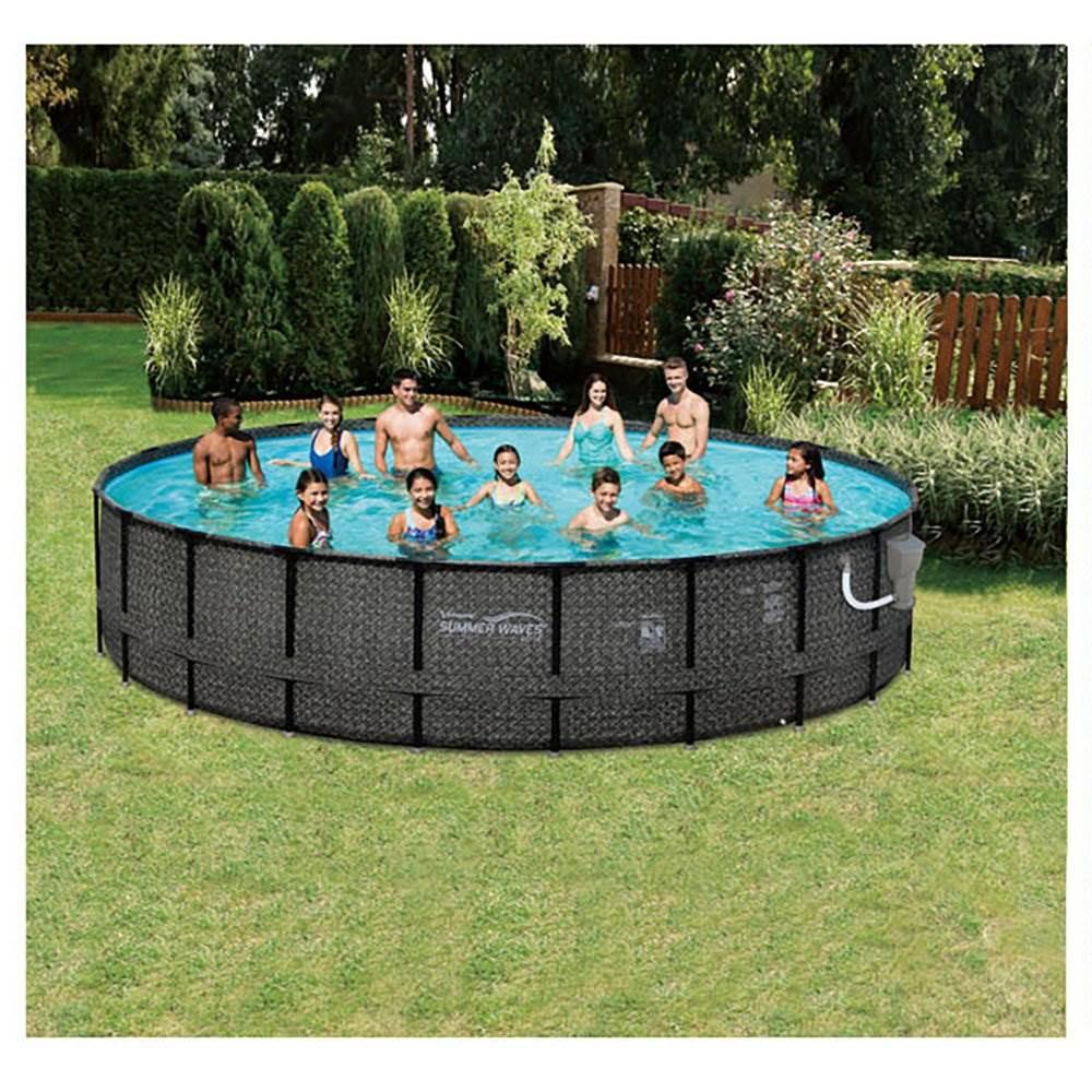 Summer Waves Elite P4A02048B 20ft x 48in Above Ground Frame Swimming Pool Set with Filter Pump, Pool Cover, Ladder, Ground