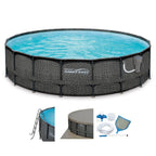 Summer Waves Elite P4A02048B 20ft x 48in Above Ground Frame Swimming Pool Set w/ Filter Pump, Pool Cover, Ladder, Ground Cloth,