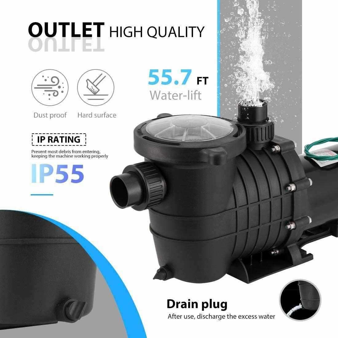 2.0 hp 6800 gph in/above ground swimming pool pump dual voltage ul cet certified