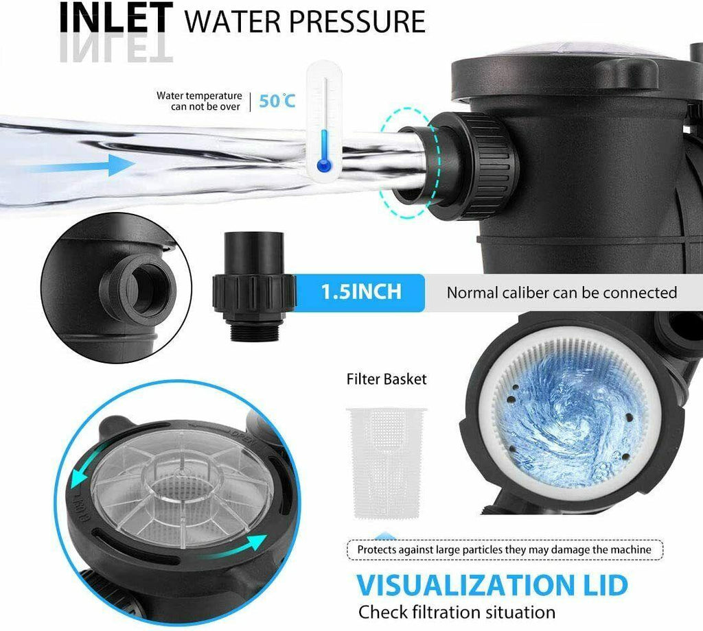 2.0 hp 6800 gph in/above ground swimming pool pump dual voltage ul cet certified