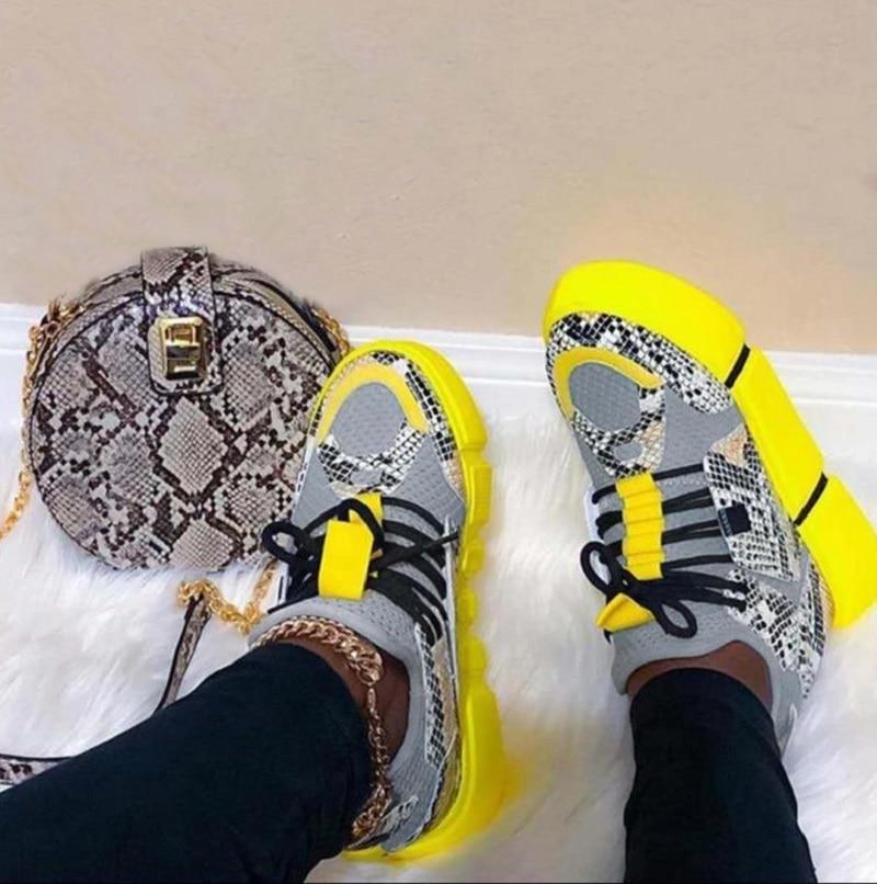 Mix Color Platform Snake Women Casual Outdoor Sport Sneakers