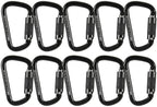 Fusion Climb Auto Lock Modified D Shape Aluminum Carabiner, UIAA Certified, Heavy Duty for Camping, Hiking, Outdoor and Gym 10-PACK, Black, (FP-8106-2-BLK-10P)
