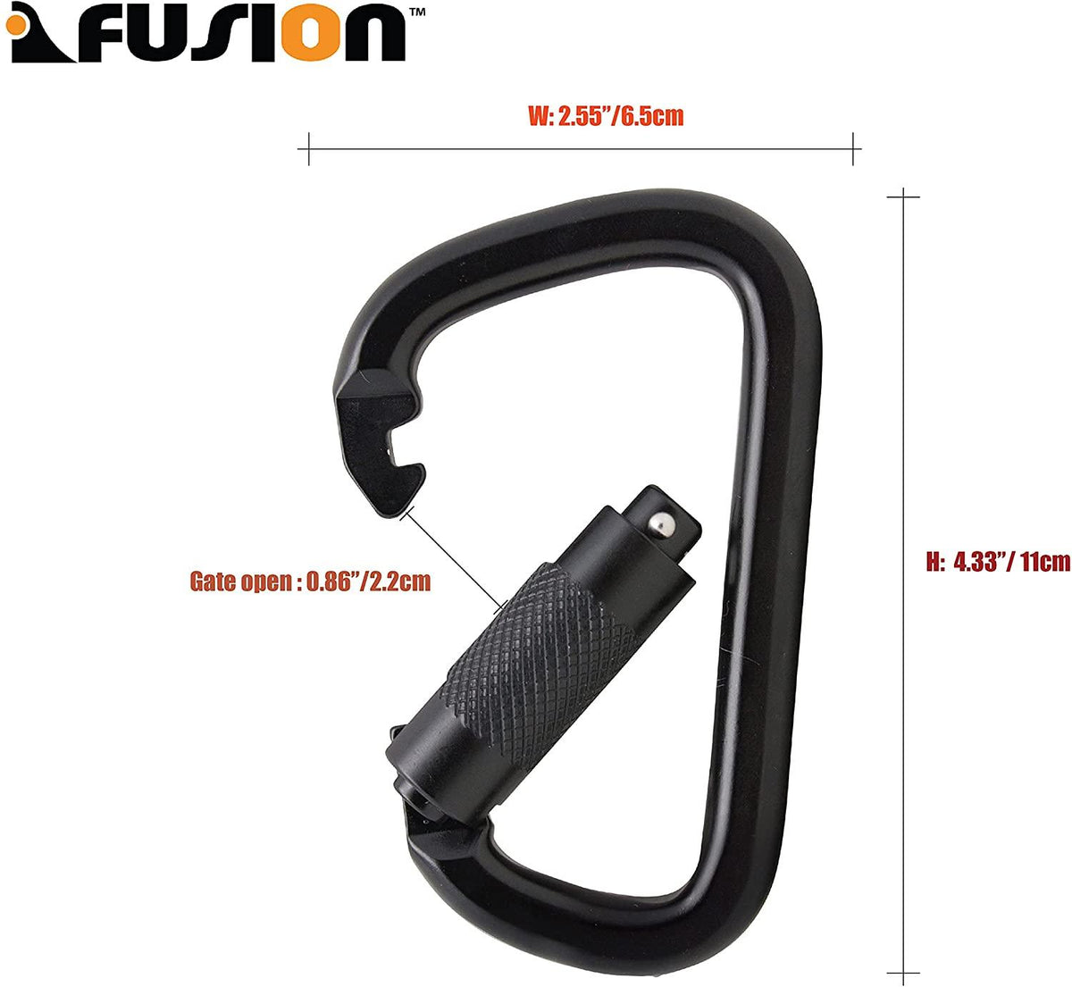 Fusion Climb Auto Lock Modified D Shape Aluminum Carabiner, UIAA Certified, Heavy Duty for Camping, Hiking, Outdoor and Gym 10-PACK, Black, (FP-8106-2-BLK-10P)