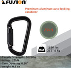 Fusion Climb Auto Lock Modified D Shape Aluminum Carabiner, UIAA Certified, Heavy Duty for Camping, Hiking, Outdoor and Gym 10-PACK, Black, (FP-8106-2-BLK-10P)