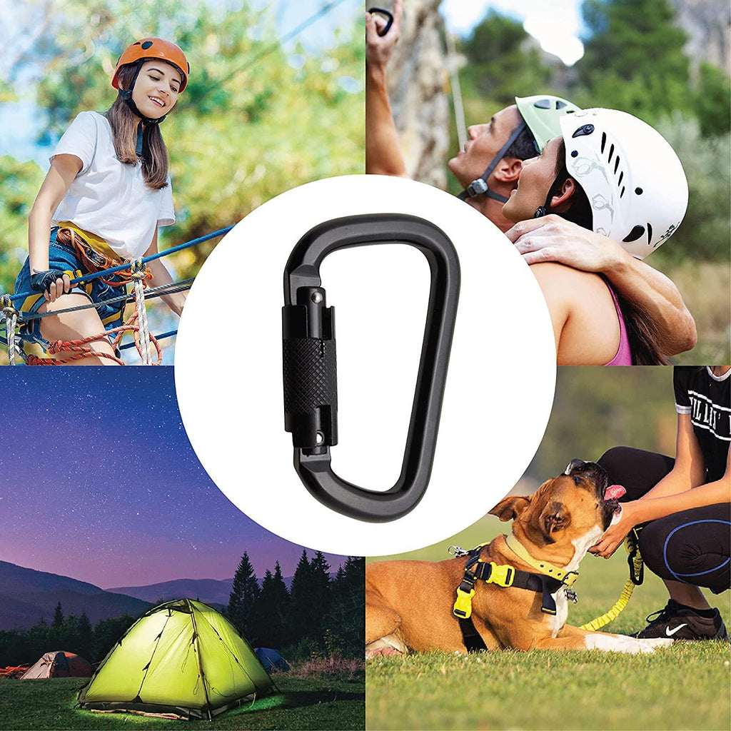 Fusion Climb Auto Lock Modified D Shape Aluminum Carabiner, UIAA Certified, Heavy Duty for Camping, Hiking, Outdoor and Gym 10-PACK, Black, (FP-8106-2-BLK-10P)