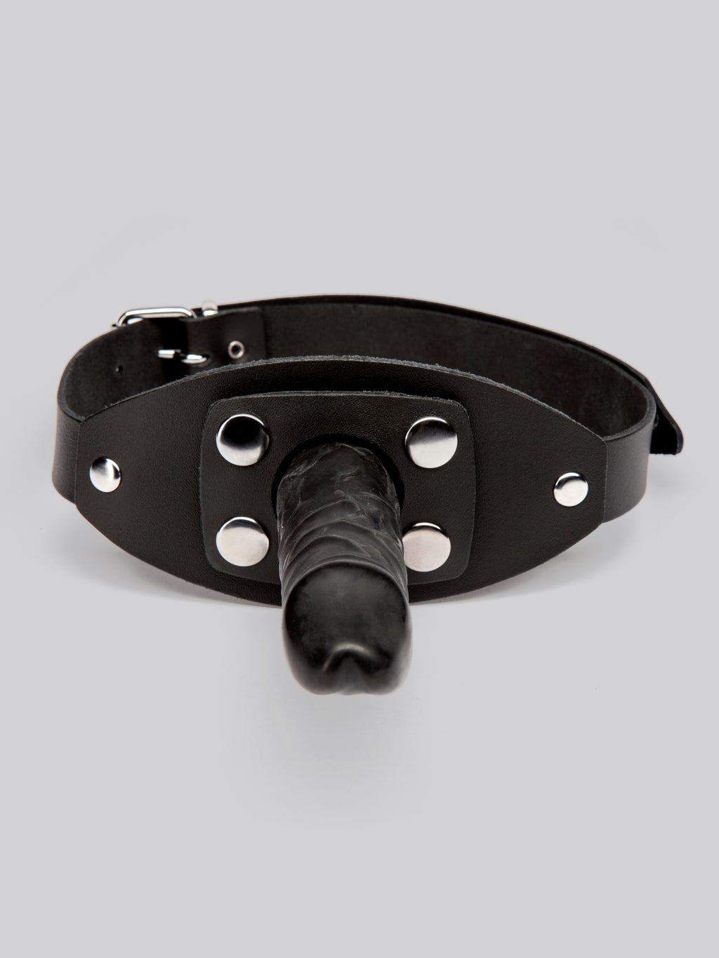 Zado Leather Mouth Gag 5.5 Inch Dildo Harness, Black
