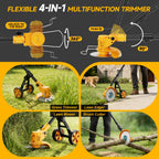 Electric Weed Wacker Cordless Weed Eater Battery Powered 21V, 4-in-1 Brush Cutter/String Trimmer/Grass Trimmer/Lawn Mower, 6 inch Lightweight Edger Stringless Weed Trimmer with Wheel &amp; Blade,2 Battery