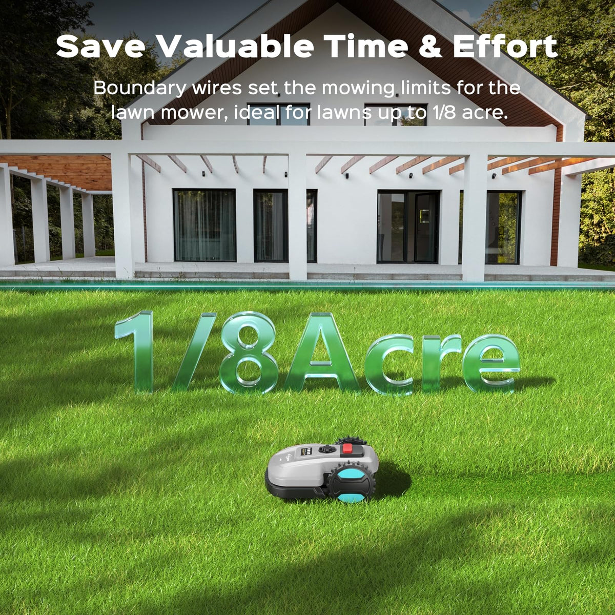 2026 Robot Lawn Mower with App Control – Features Adjustable Cutting Height, Auto-Charging, Obstacle Detection and Brushless Motor for Lawns Up to 1/8 Acre, Dark Gray