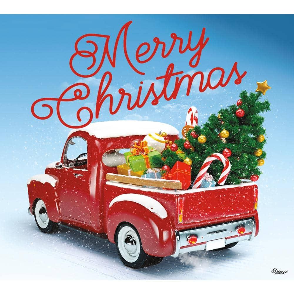 7 ft. x 8 ft. Red Truck Christmas-Christmas Garage Door Decor Mural for Single Car Garage