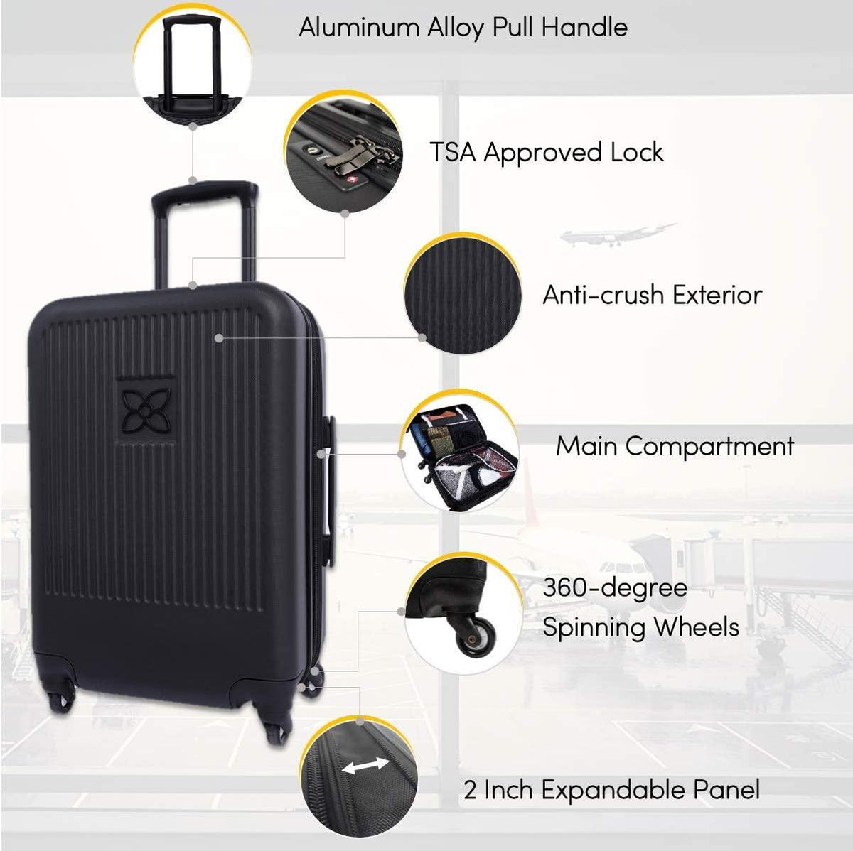 Meridian, 22 Inch Travel Hardside Luggage, Durable Hardshell Luggage, Expandable Suitcases with Wheels, Rolling Luggage Carry On, Lightweight Carry On Luggage with Spinner Wheels (Black)