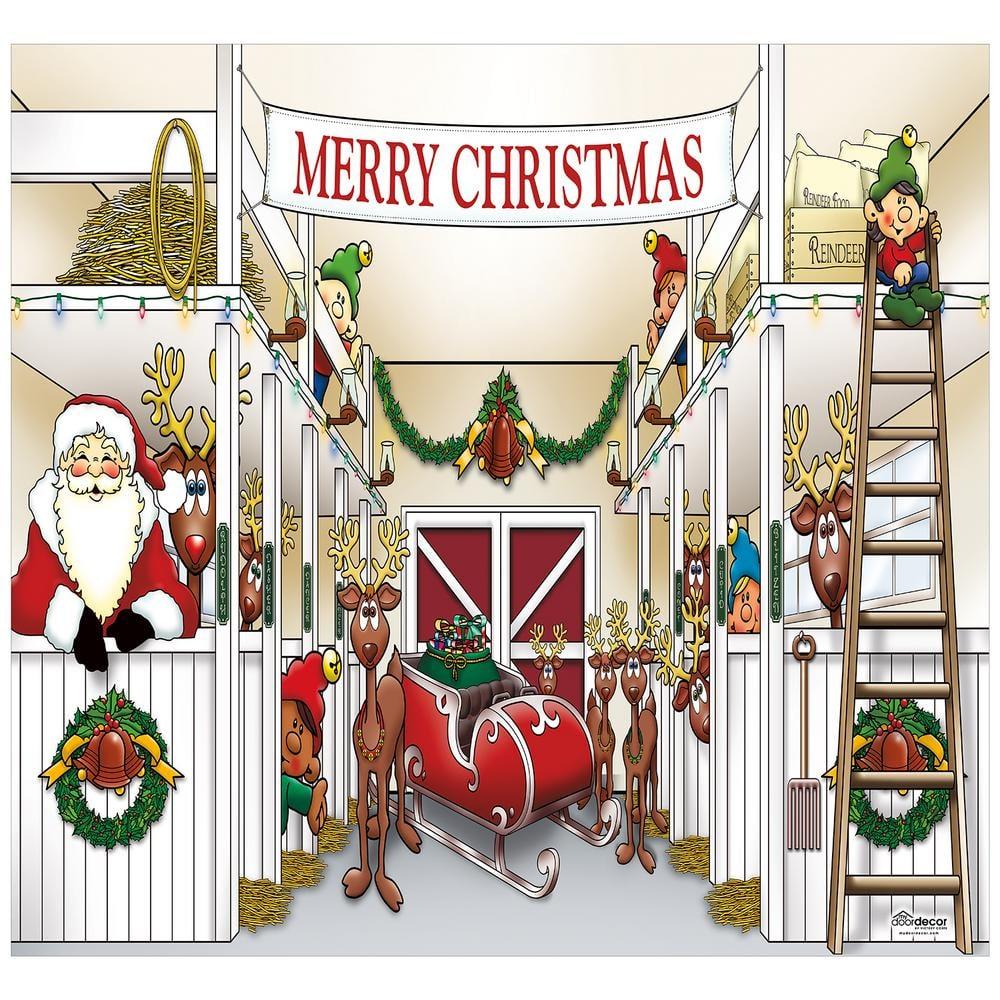 7 ft. x 8 ft. Santa's Reindeer Barn Holiday Garage Door Decor Mural for Single Car Garage