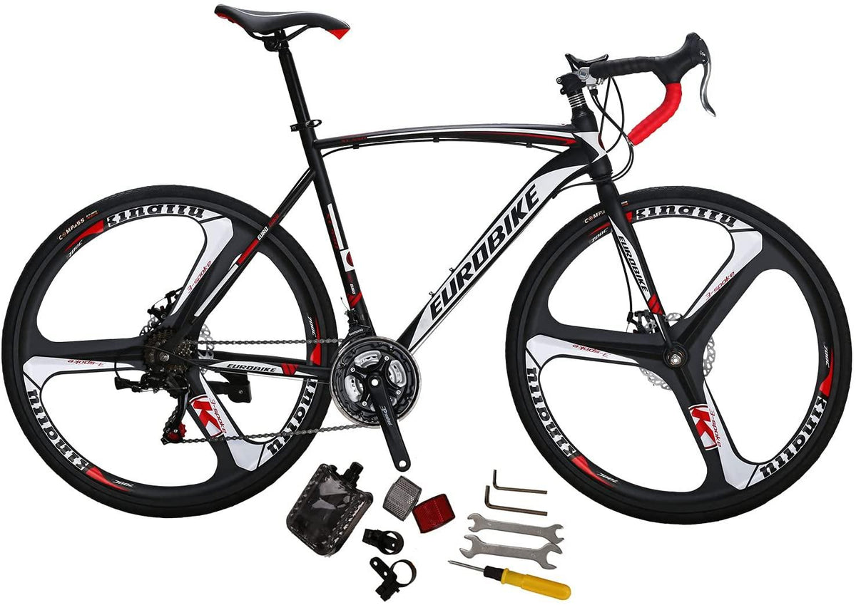 Eurobike Bikes XC550 54 cm Frame 21 Speed Road Bikes 700C K Wheels Road Bicycle Dual Disc Brake Bicycle Black White