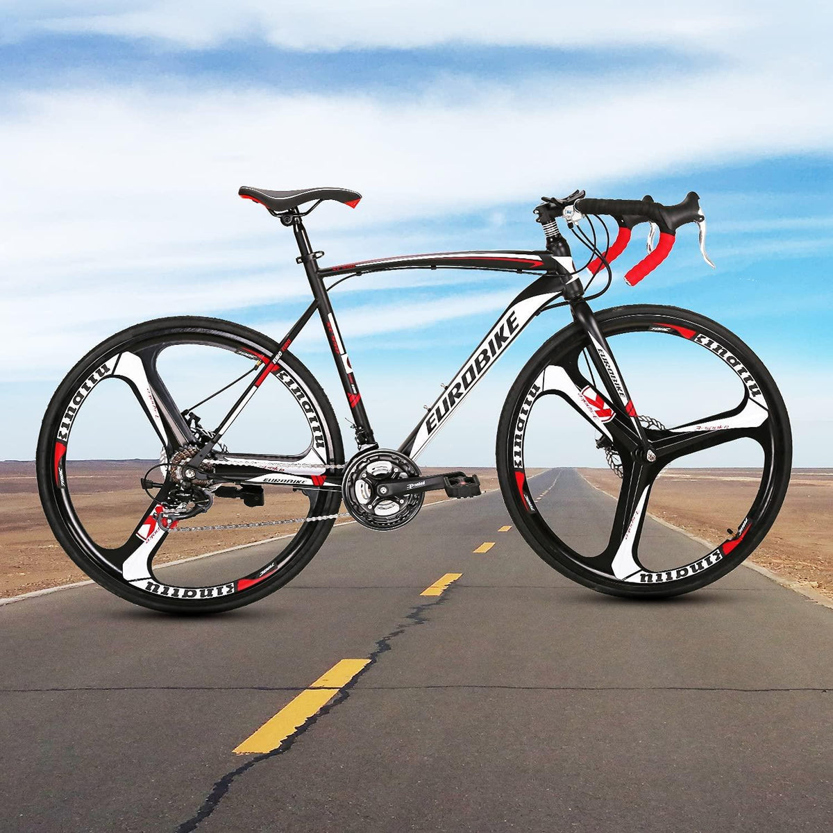 Eurobike Bikes XC550 54 cm Frame 21 Speed Road Bikes 700C K Wheels Road Bicycle Dual Disc Brake Bicycle Black White