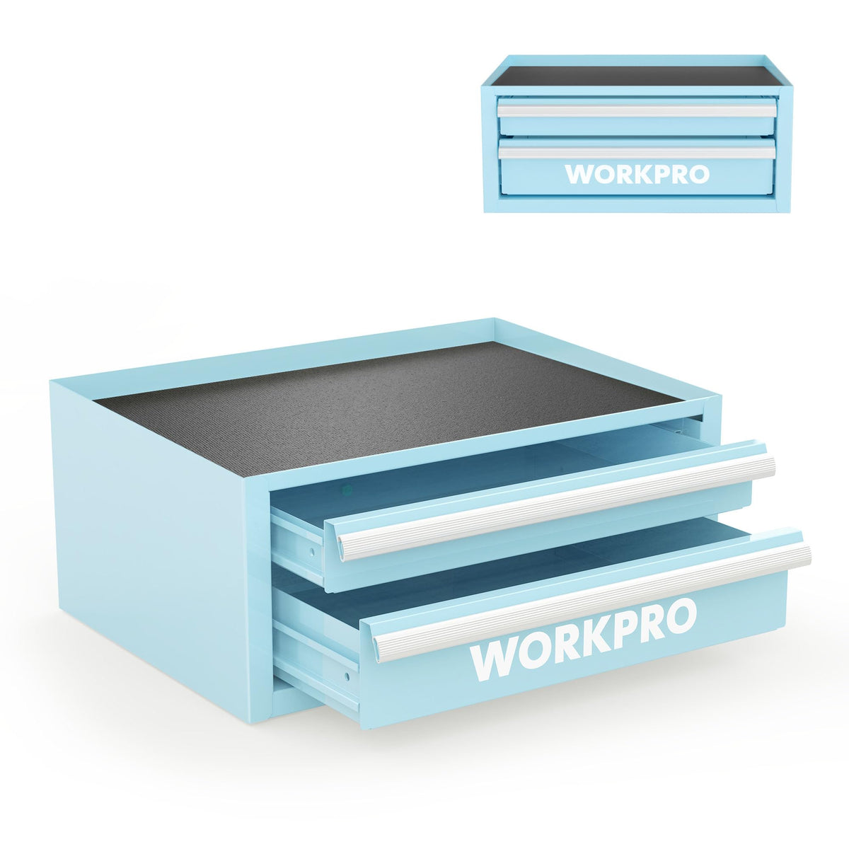 12.5" Mini Metal Tool Box with 2 Drawers | Open Top Storage, Cold Rolled Steel, Small Tool Chest, PVC Liners, PP Feet Pads, Drawer Liners & Magnetic Tabs