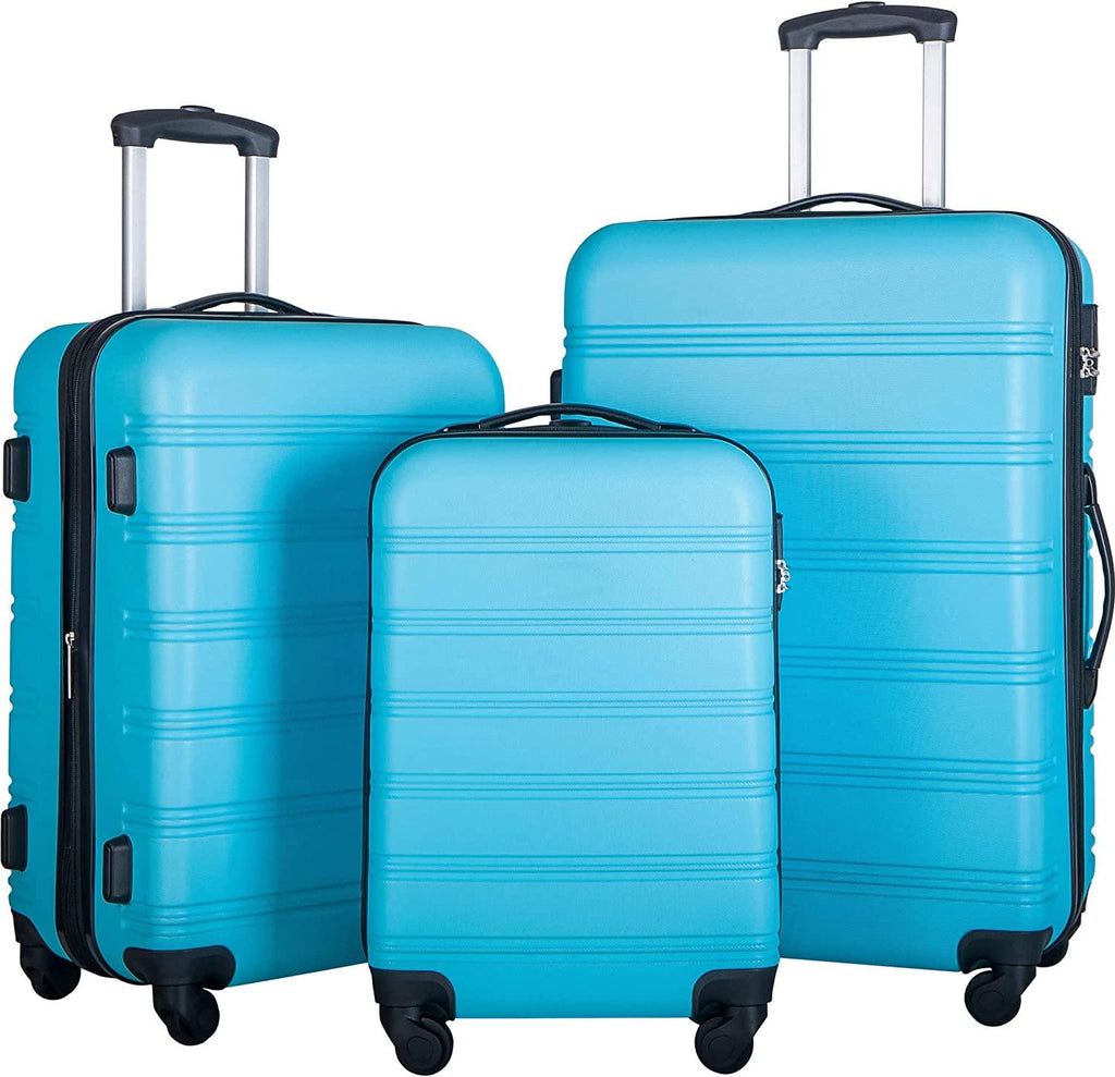 Expandable Luggage TSA Locks, 3 Piece Lightweight Spinner Suitcase Set, Sky Blue, One_Size